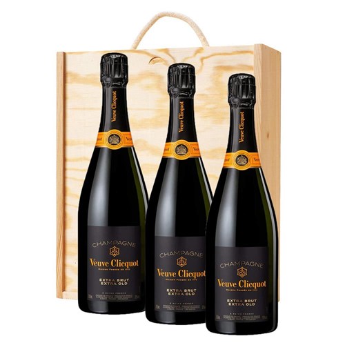 Veuve Clicquot Extra Brut Extra Old Champagne 75cl Treble Pine Wooden Gift Boxed (3 x 75cl)